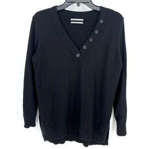 Anthropologie V Neck Button Trim Sweater Womens Size Small Solid Black